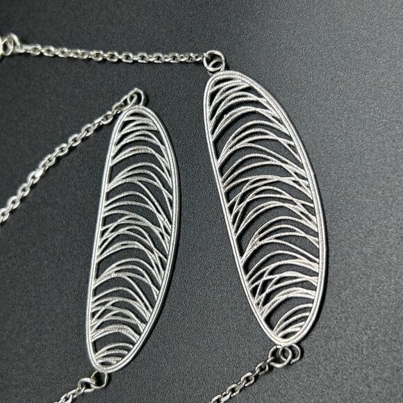 Sterling Leaf Wispy Oval Station Modernist Necklace Marked RCI 925 Italy 35in - Picture 4 of 15